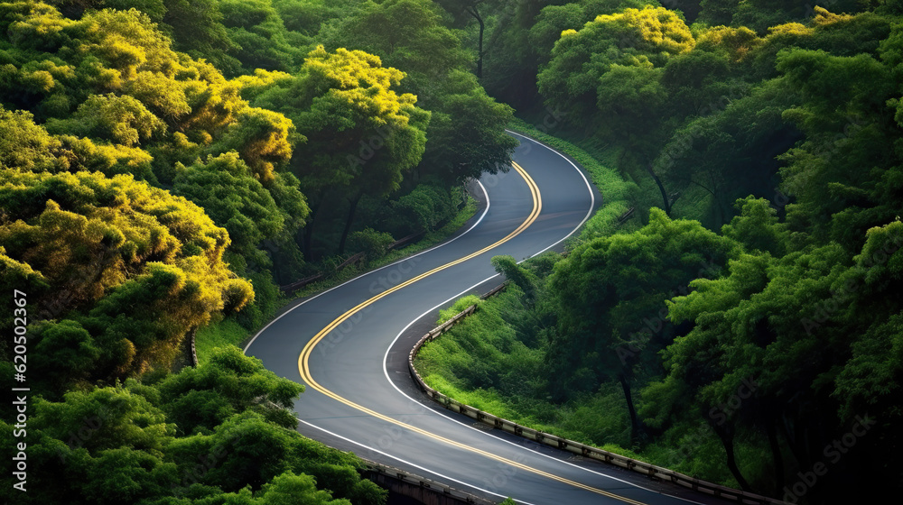 Long Curvy Forest Road In Alpine Mountains