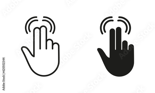 Pinch Screen Line and Silhouette Black Icon Set. Finger Gesture on Touch Screen, Swipe Pictogram. Rotate on Screen Symbol Collection on White Background. Gesture Slide. Isolated Vector Illustration