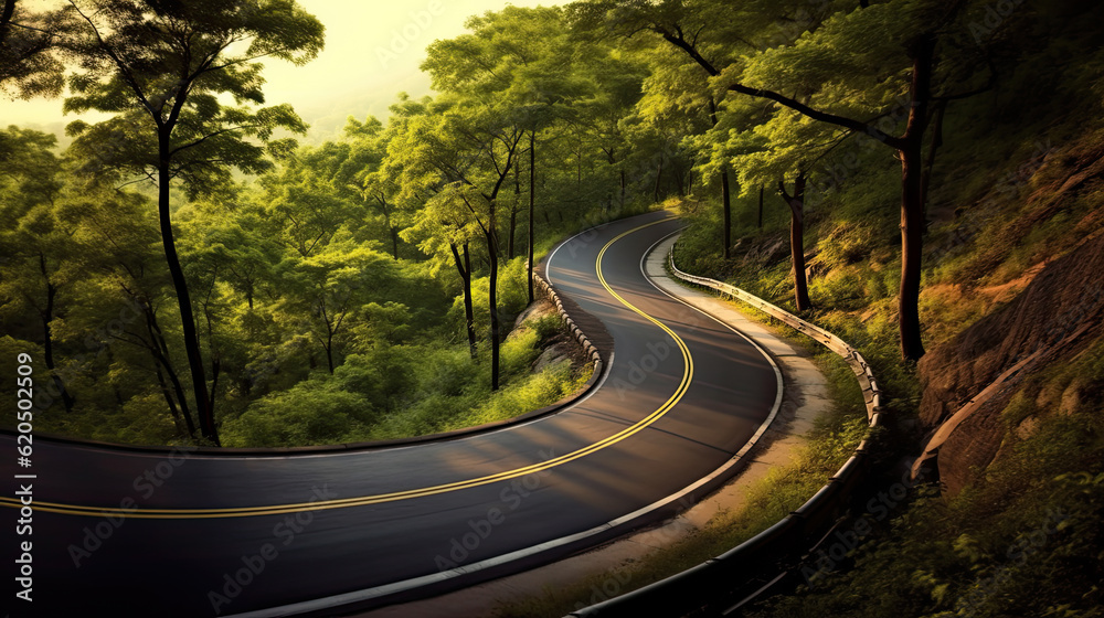 Long Curvy Forest Road In Alpine Mountains Long Curvy Forest Road In Alpine Mountains