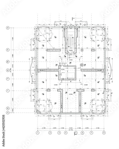 Multistory building floor plan layout, vector blueprint of terraces and technical areas