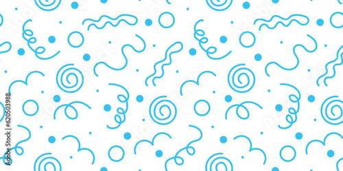 Fun blue line doodle seamless pattern. Trendy modern art background for children bed linen. Minimalism design with basic shapes. Wrapping paper with simple organic Shape. Vector illustration.