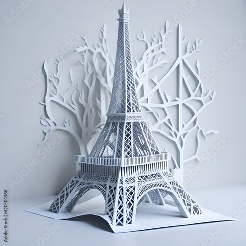 Eiffel Tower created using papers ,kirigami style Wall decoration art