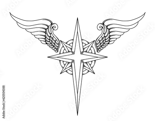 Vector cross with angel wings tribal tattoo