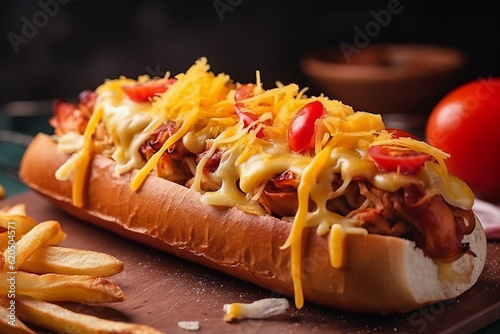 hot dog and fries with mustard and ketchup