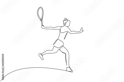 young girl child playing tennis sport holding racket shooting activity lifestyle line art © Ali