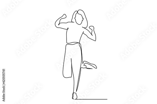 young beautiful woman winning rejoicing happy line art