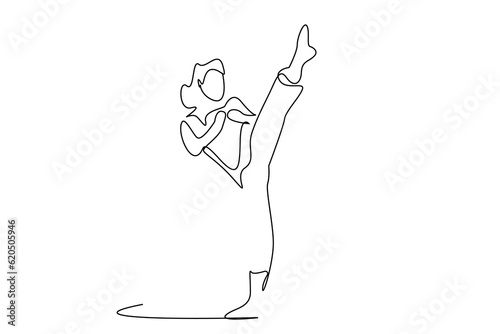 young girl child taekwondo karate close combat activity sport lifestyle line art