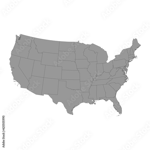 USA grey map with state borders. Vector illustration.