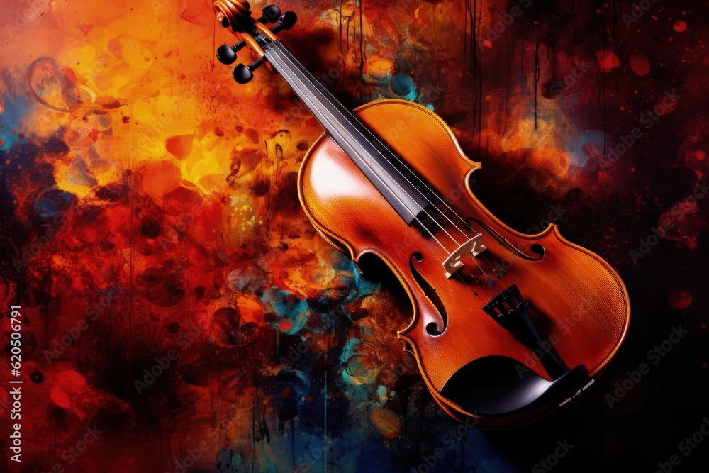 Violin silhouette against abstract painting Generative AI