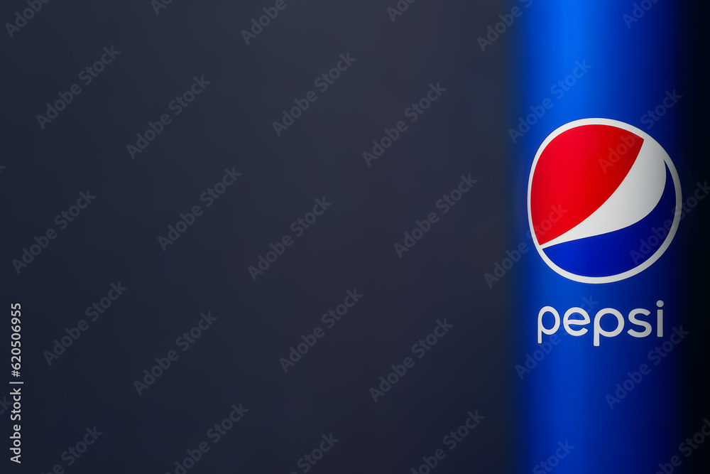 Pepsi cola. Can of Pepsi with copy space. Pepsi in a can. Nonalcoholic