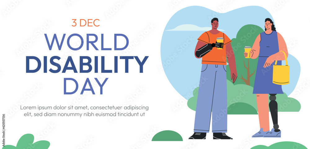 Web banner concept for World Disability day. People with Disability, International Day of Persons with Disabilities.Diversity and Inclusion. Flat vector illustration. Vector illustration Web banner concept for World Disability day. People with Disability, International Day of Persons with Disabilities.Diversity and Inclusion. Flat vector illustration. Vector illustration