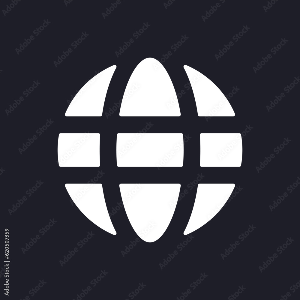 Globe dark mode glyph ui icon. Connection to internet network. User interface design. White silhouette symbol on black space. Solid pictogram for web, mobile. Vector isolated illustration Globe dark mode glyph ui icon. Connection to internet network. User interface design. White silhouette symbol on black space. Solid pictogram for web, mobile. Vector isolated illustration