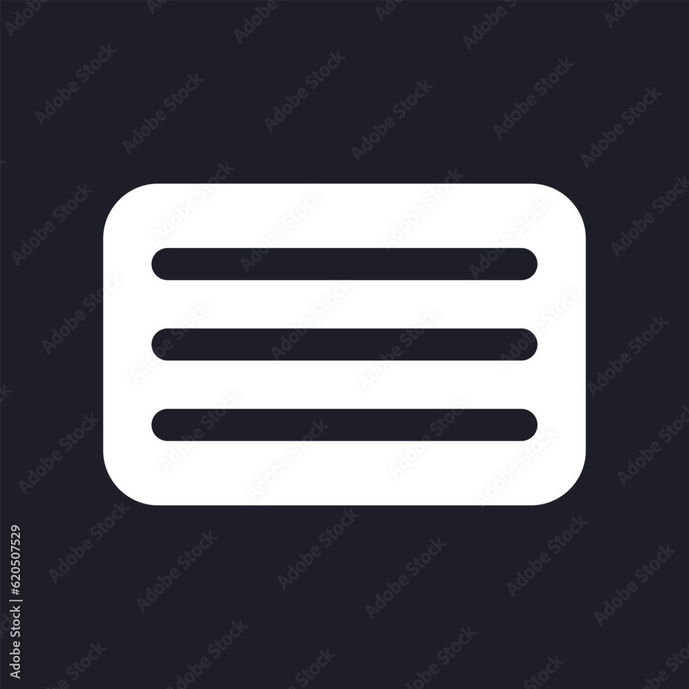 Hamburger menu button dark mode glyph ui icon. Interactive element. User interface design. White silhouette symbol on black space. Solid pictogram for web, mobile. Vector isolated illustration Hamburger menu button dark mode glyph ui icon. Interactive element. User interface design. White silhouette symbol on black space. Solid pictogram for web, mobile. Vector isolated illustration