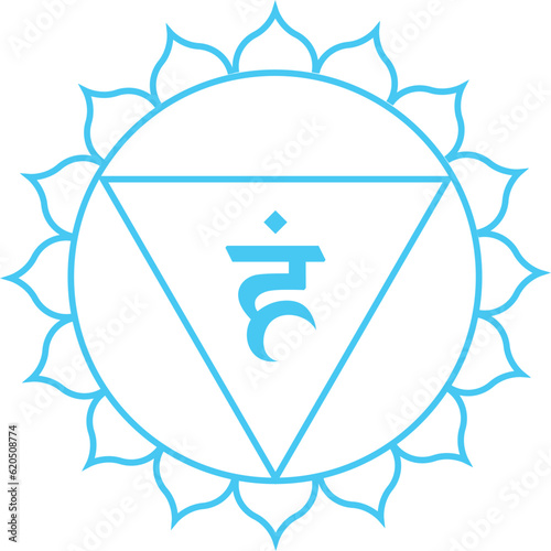 Om throat chakra visuddha icon yoga zen symbol blue minimal simple	
