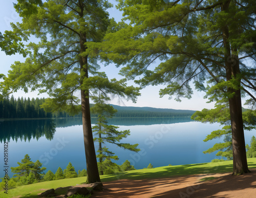 Tranquil atmospheric scenery with dense trees near the river, generative ai. Beautiful natural landscape