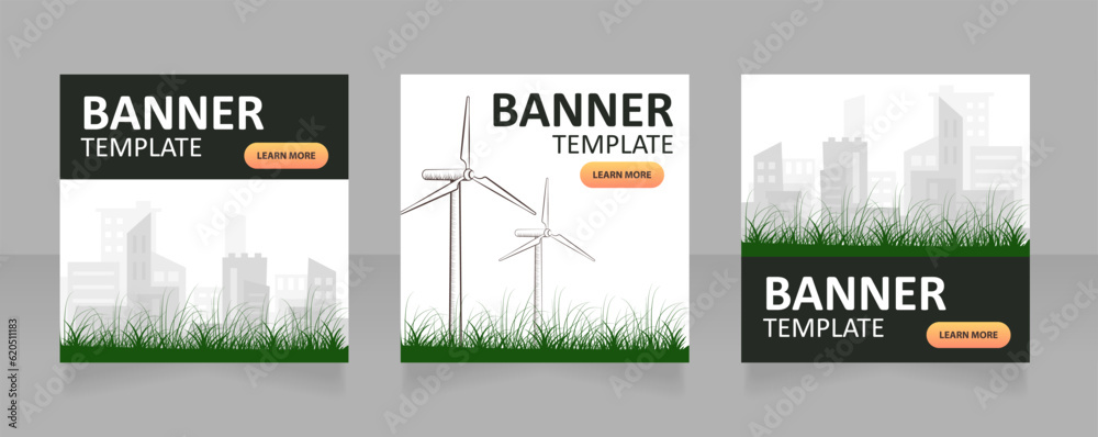 Wind power usage benefits web banner design template. Vector flyer with ...