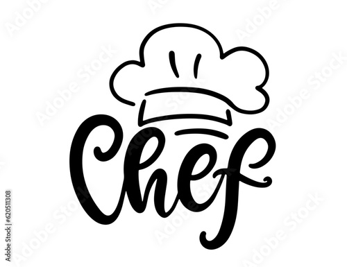 Chef Lettering Cook Hat Line Art Drawing Logo