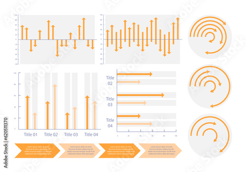 Process dynamic performing infographic chart design template set. Scientific method. Visual data presentation. Editable bar graphs and circular diagrams collection. Myriad Variable Concept font used