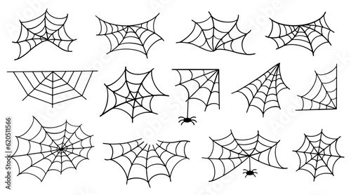 Spider Web Halloween Trap. Vector Cobweb Icons Set