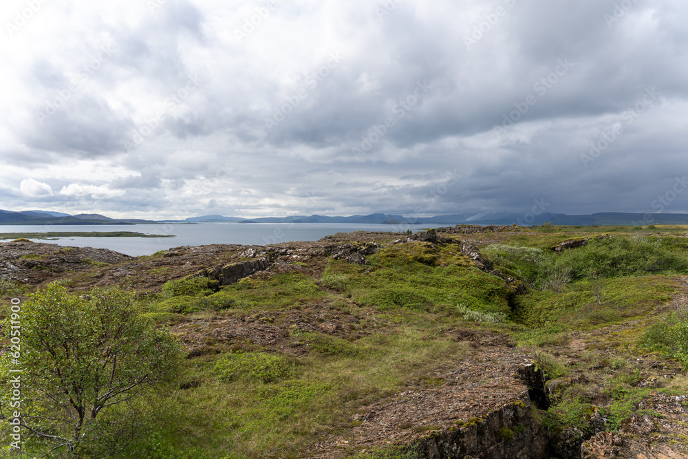 Iceland Mid Atlantic Ridge Rifting Landscape of Thingvellir rift valley of the mid Atlantic ridge and Lake ...