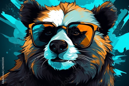 A bear wearing sunglasses and a jacket. AI