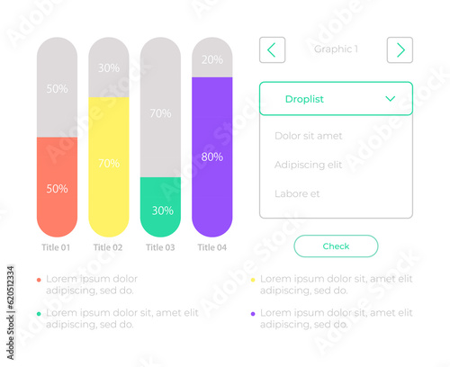 Bar chart with percentage UI element template. Editable isolated vector dashboard component. Flat user interface. Visual data presentation. Web design widget for mobile application with light theme