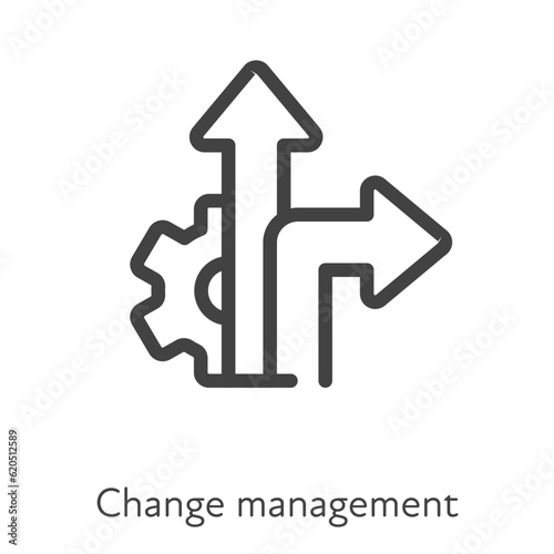 Outline style ui icons hard skill collection. Management and business. Vector black linear icon illustration. Industry gear and change pathway arrow symbol isolated on white background. Design element