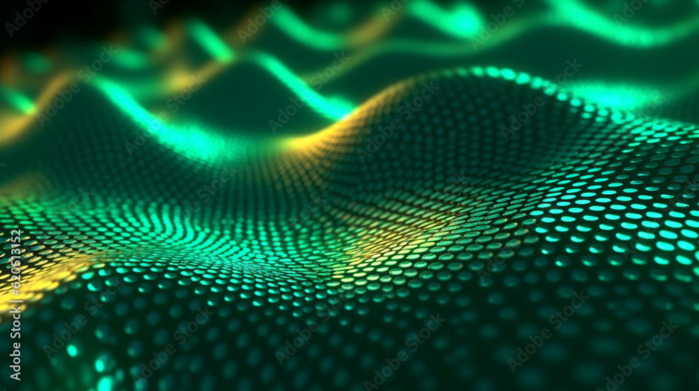 Emerald Green Modern Wave Dots Background - Glowing and Illuminated Neon Rolling Waves and Mounds with Luminescent Vivid Colors - Green, Black, Yellow - Generative AI Emerald Green Modern Wave Dots Background - Glowing and Illuminated Neon Rolling Waves and Mounds with Luminescent Vivid Colors - Green, Black, Yellow - Generative AI