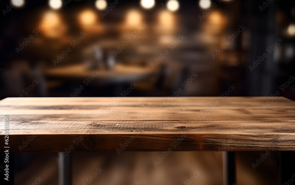 Fototapeta premium Wooden table top with blurred background, Generative AI