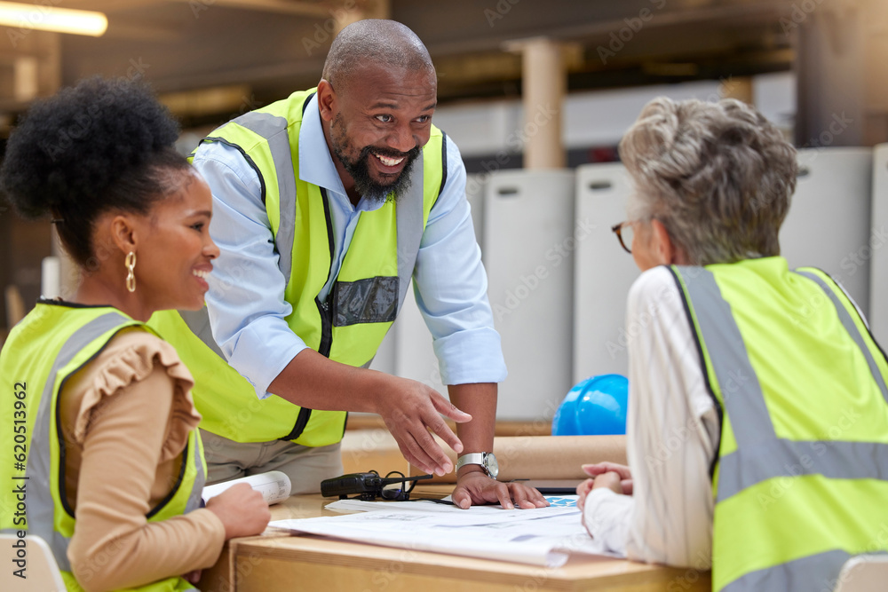 Manager, meeting or happy civil engineering team planning a building or construction architecture. Teamwork, leader or designers talking or speaking of floor plan idea in discussion or collaboration Manager, meeting or happy civil engineering team planning a building or construction architecture. Teamwork, leader or designers talking or speaking of floor plan idea in discussion or collaboration