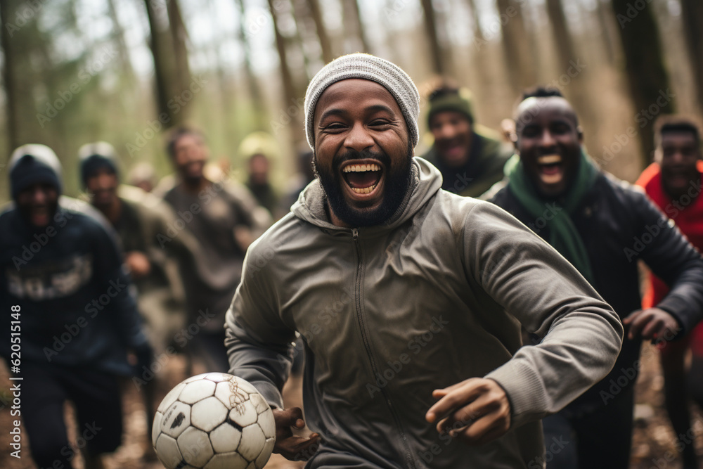 Fototapeta premium the joy and camaraderie of Muslim guys participating in a friendly game or competition, highlighting the importance of teamwork and sportsmanship in their lives. Generative AI
