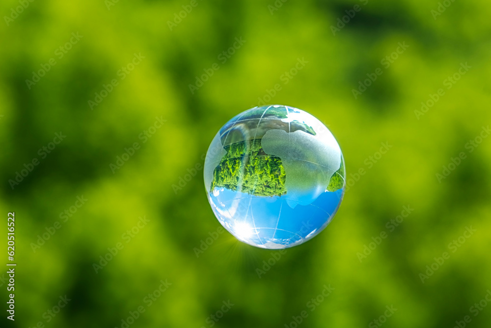 crystal glass globe on a green grass crystal glass globe on a green grass