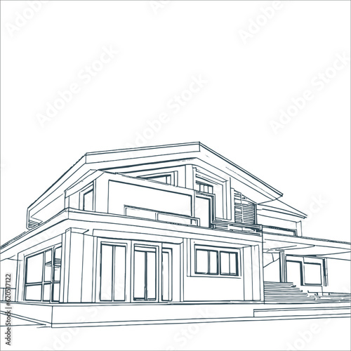 Sketch of a modern house on a white background. illustration