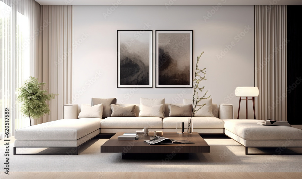a living room with a large couch and a coffee table. generative ai a living room with a large couch and a coffee table. generative ai