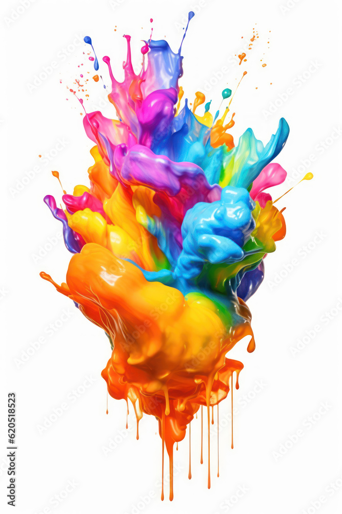 Fototapeta premium Multicolored rainbow neon ink on white background 