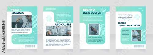 Health diseases brochure design with photo. Medical assistance online. Template set with copy space. Flyer layout ready to use. Editable 4 paper pages. Kanit Bold, Josefin Sans Regular fonts used