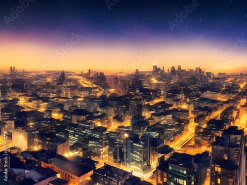 Beautiful night view of the city. Illustration Ai generated