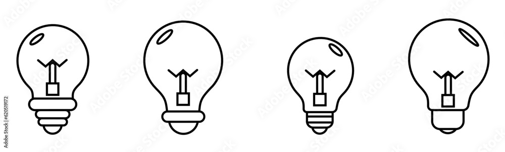 Light bulb icon. Lught bulb thin line icon collection. Stock vector. Light bulb icon. Lught bulb thin line icon collection. Stock vector.