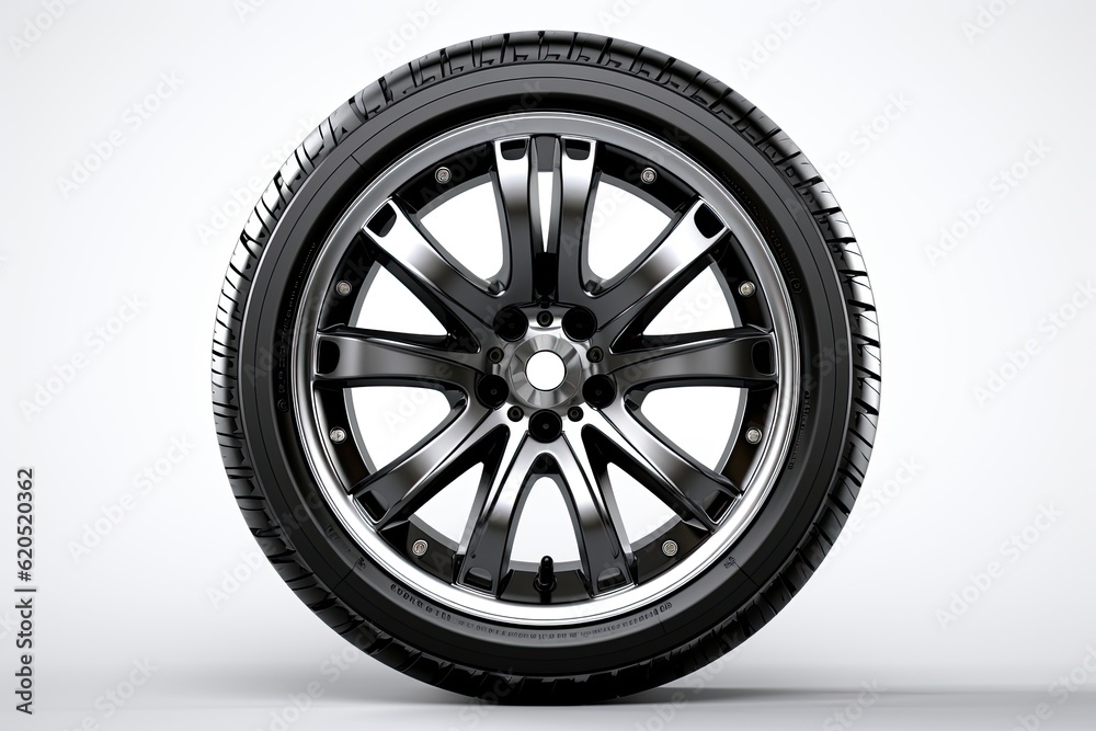 Car wheel side view, white background