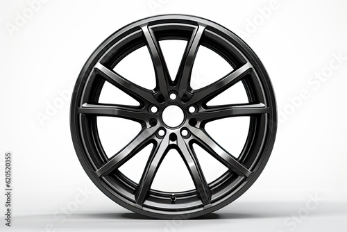 Car wheel side view, white background