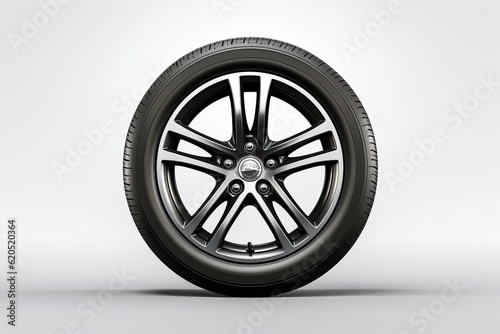 Car wheel side view, white background
