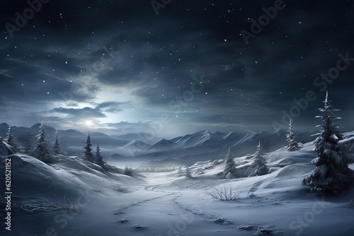 A magical winter wonderland with a full moon as a backd  Generative AI photo