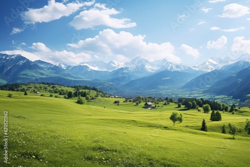 The serene countryside shows vast hills flowery meadows Generative AI