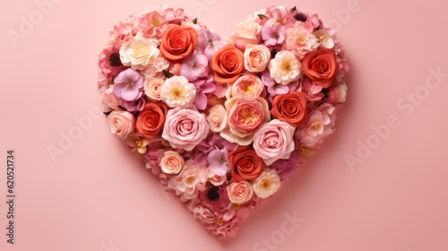heart of roses with pink background