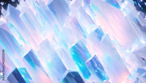 Magic crystal growth, abstract geology structure with blue and purple pastel colors, glassmorphism and holographic gradients, refraction effect, background, AI Generated