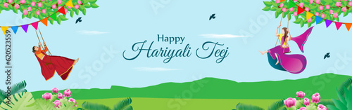 Vector illustration of Happy Haryali Teej social media story feed mockup template