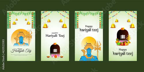 Vector illustration of Happy Haryali Teej social media story feed set mockup template