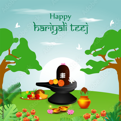 Vector illustration of Happy Haryali Teej social media story feed mockup template