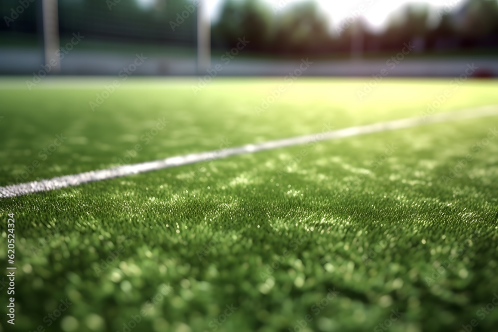 Soccer field background with green grass and white marking lines.