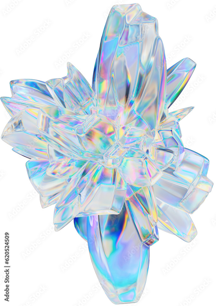 Chromatic dispersion abstract glass shape isolated on transparent background - 3D rendering